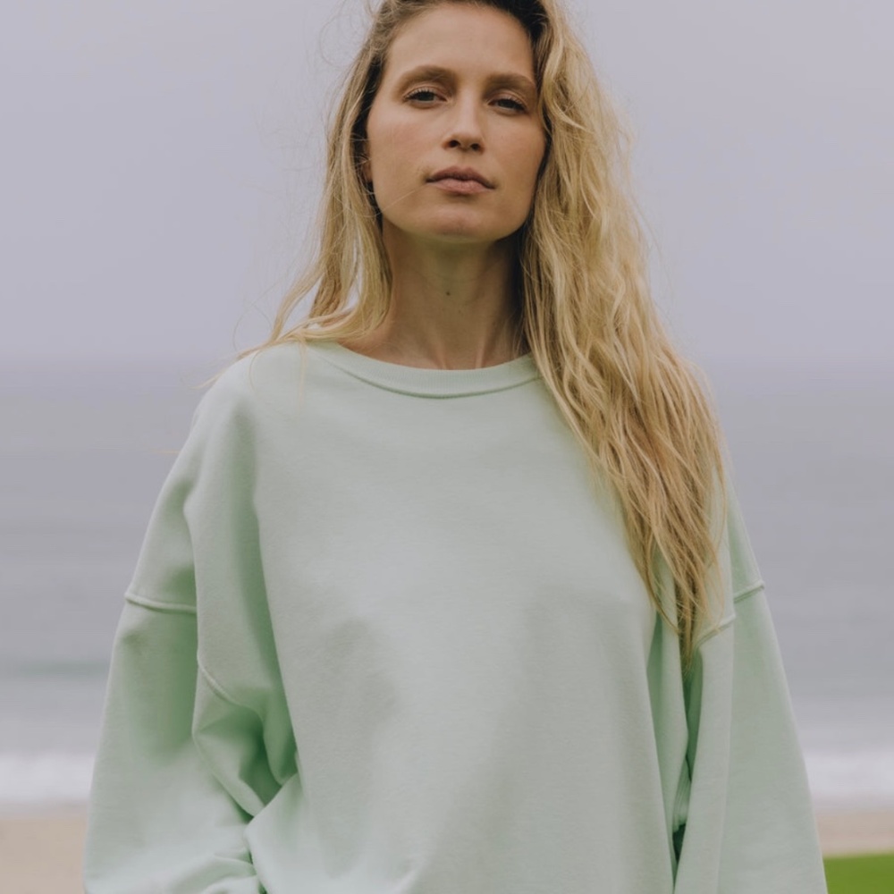 Daily Drills Oversized, Reversible Crew French Terry in Surf ,size XS/S